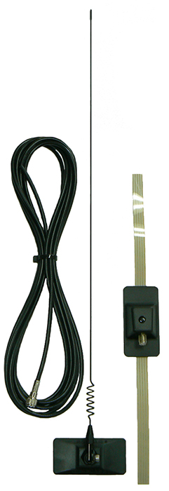 On-glass UHF adhesive whip antenna, black, 390-520MHz, trim to 15MHz bandwidth, 5.1dBi – 560mm
